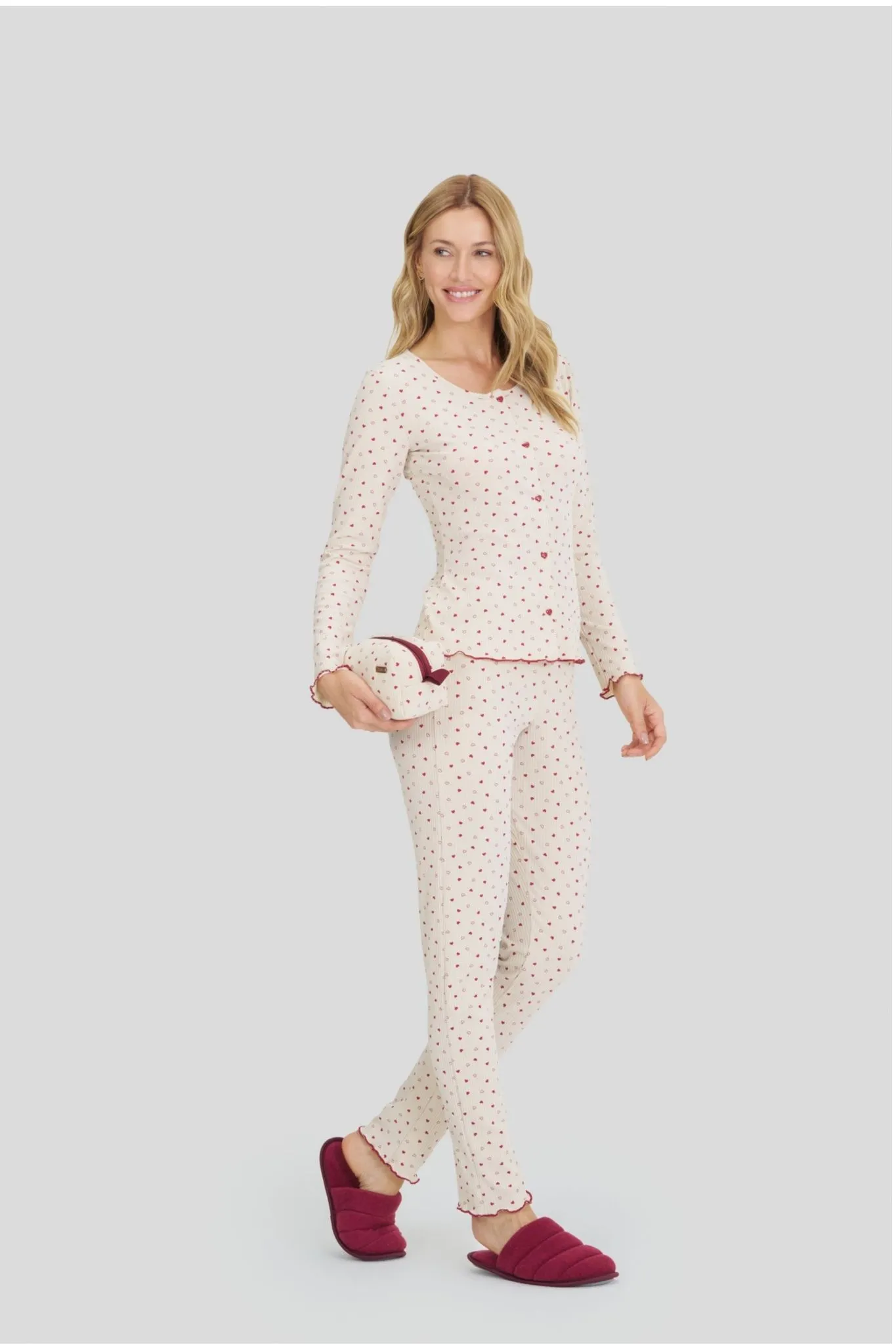 Pijama Feminino Americano Manga Longa Com Calça