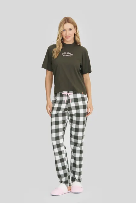 Pijama Feminino Manga Curta Com Calça